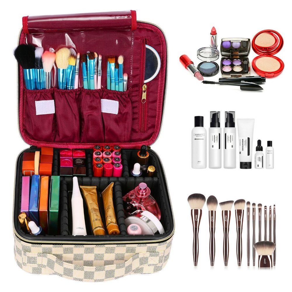 LUXOURIA Large Checkered Makeup Bag